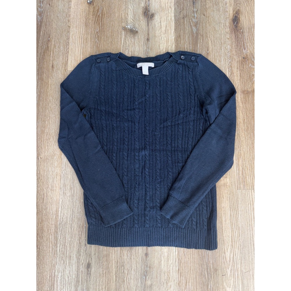 Banana Republic Minimalist Cable Knit Sweater Women Small Navy Blue Angora Blend